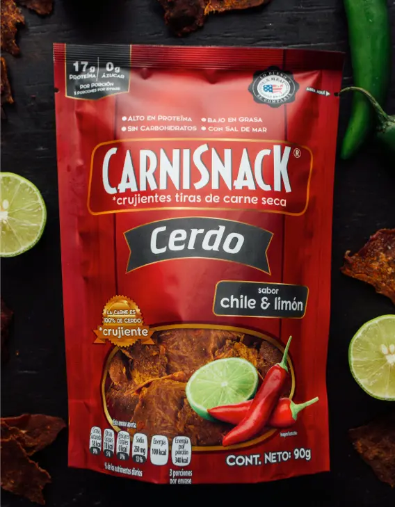 Carnisnack botana saludable a base de carne de cerdo de alta proteina